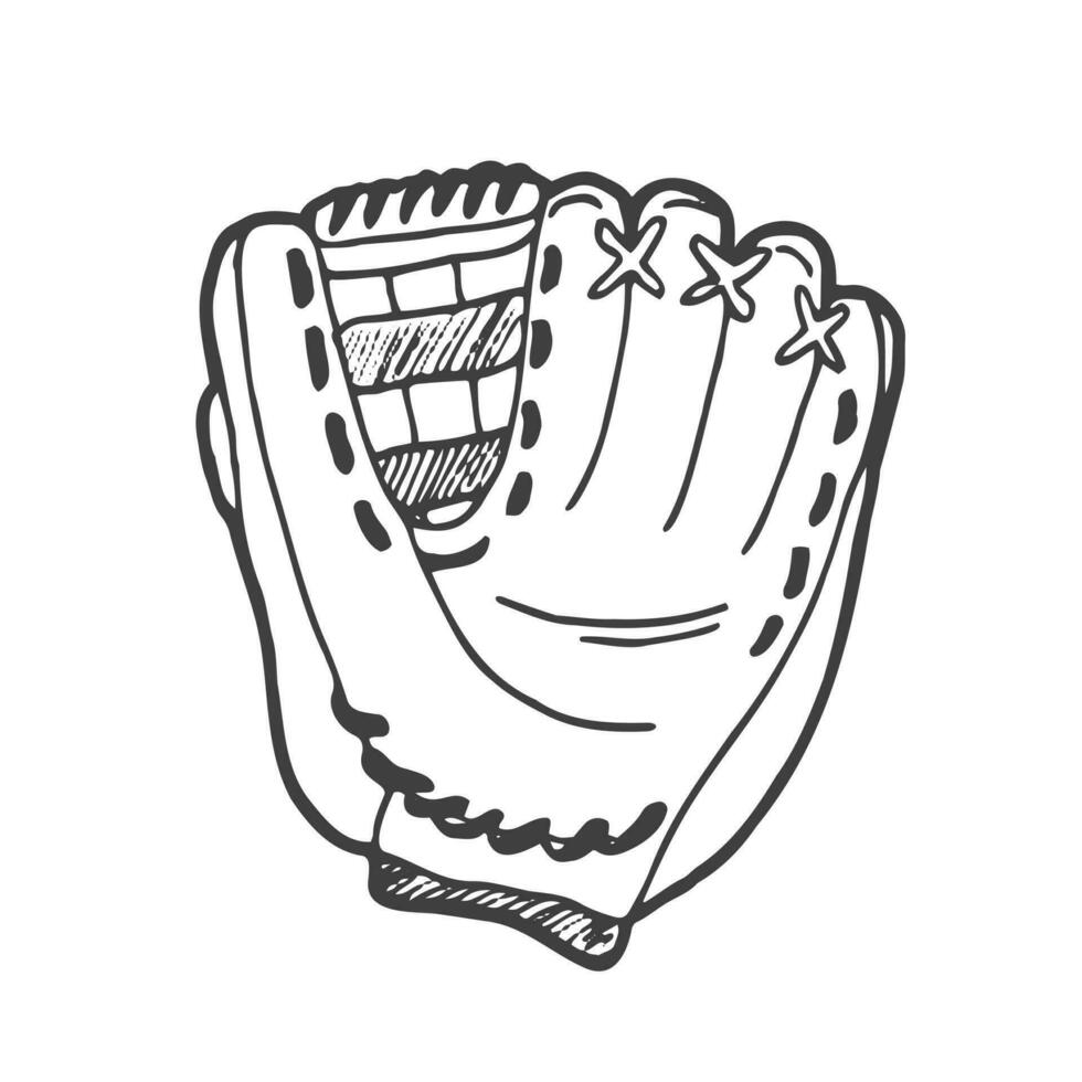 Hand drawn doodle sketch of baseball glove. Cartoon style drawing, for posters, decoration and print vector
