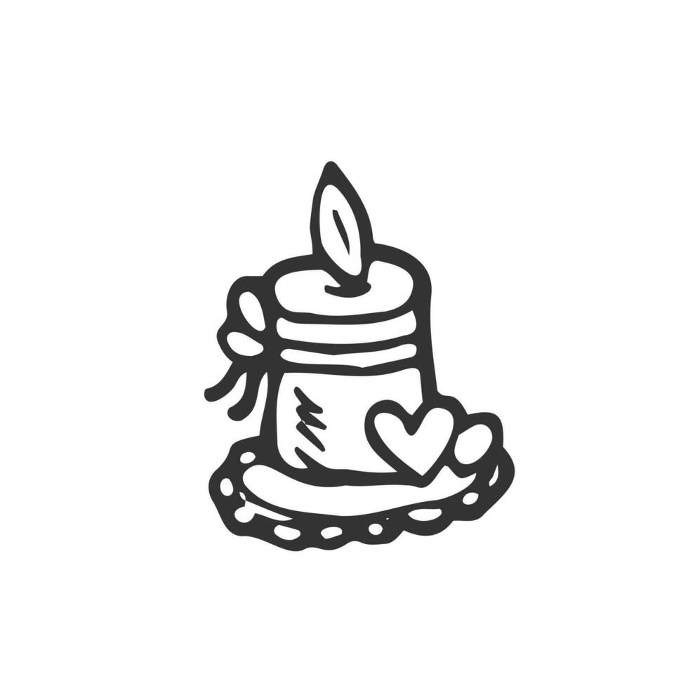 A candle in a glass cup. Magic symbols doodles from the boho period mystical hand-drawn elements. Magical vector elements