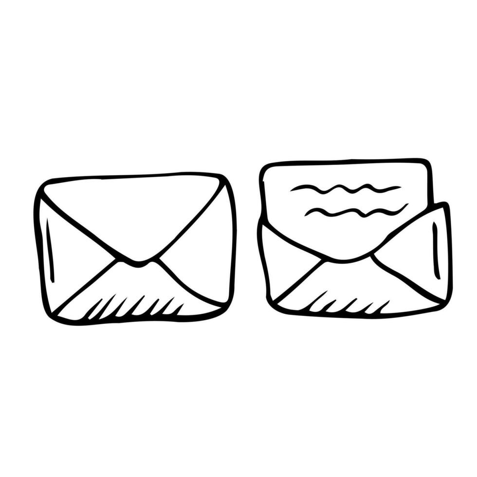 vector garabatear correo íconos abierto y cerrado sobres, correo electrónico símbolo.