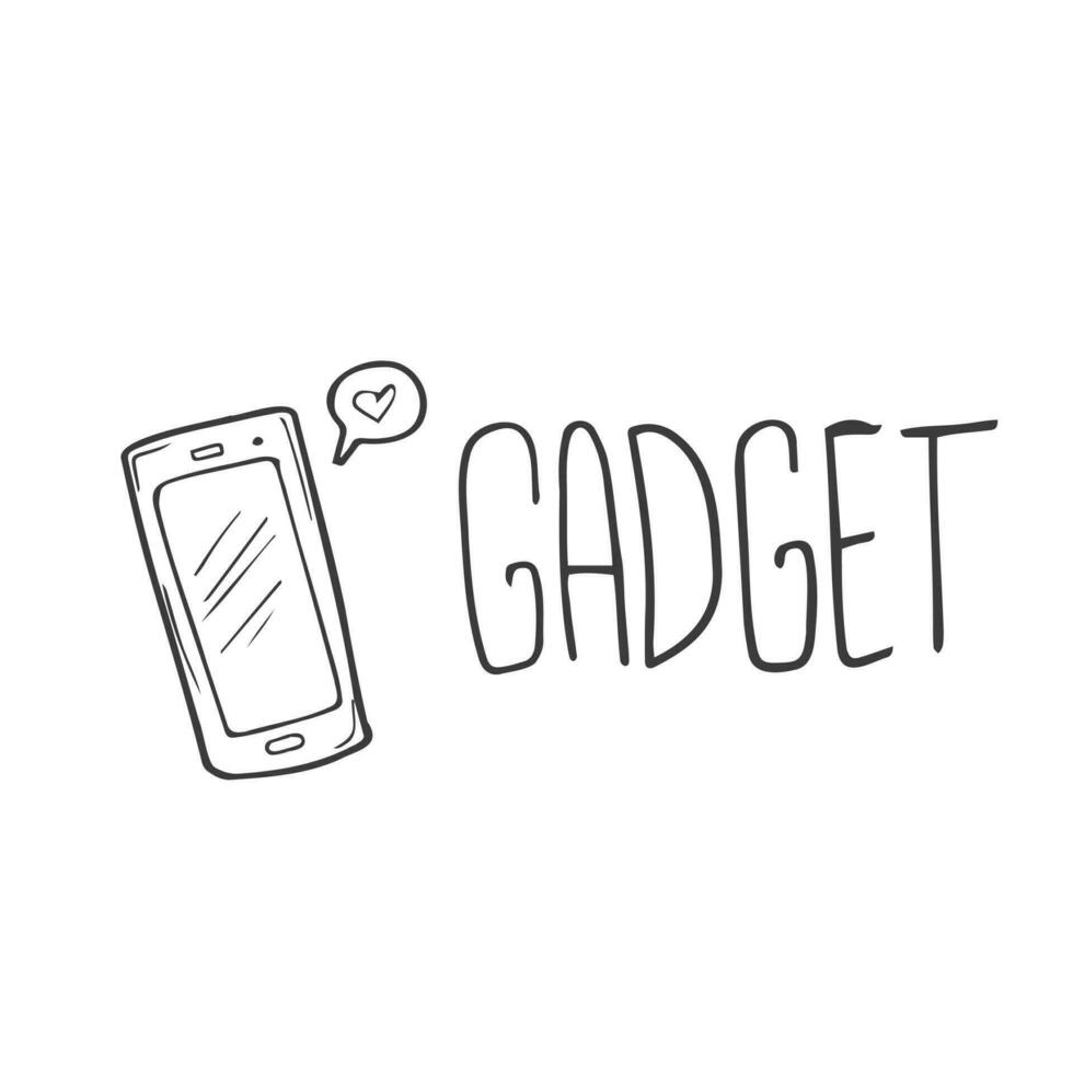 Doodle smartphone and gadget lettering in vector