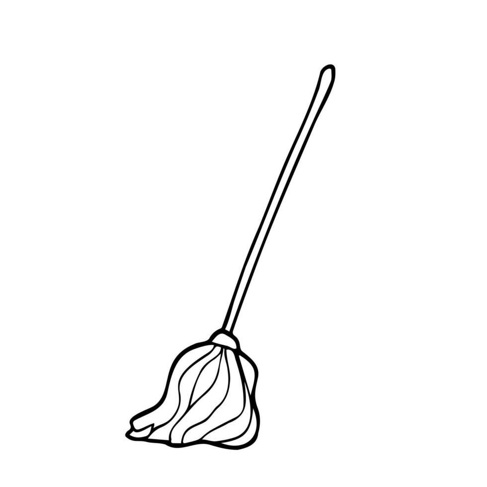 Doodle vector hand drawn wet rope mop. Household supplies, cleaning service, equipment, wash floors, mopping, tidy. Design element for typography and digital use.