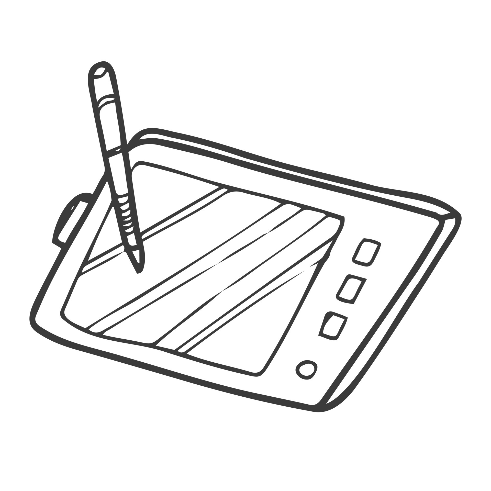Doodle of digital tablet black and white illustration. Hand drawn