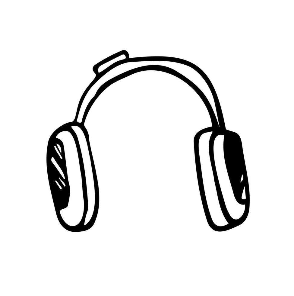 vector mano dibujado plano gastos generales tipo auriculares para escuchando música. web pictograma, sencillo negro y blanco icono. aislado en blanco antecedentes.