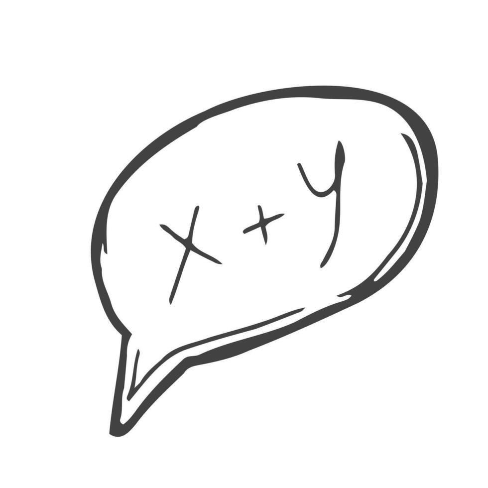 Free hand drawing of school copybook sheet and sign x plus y and question mark.. Back to school. Simple flat vector illustration doodles