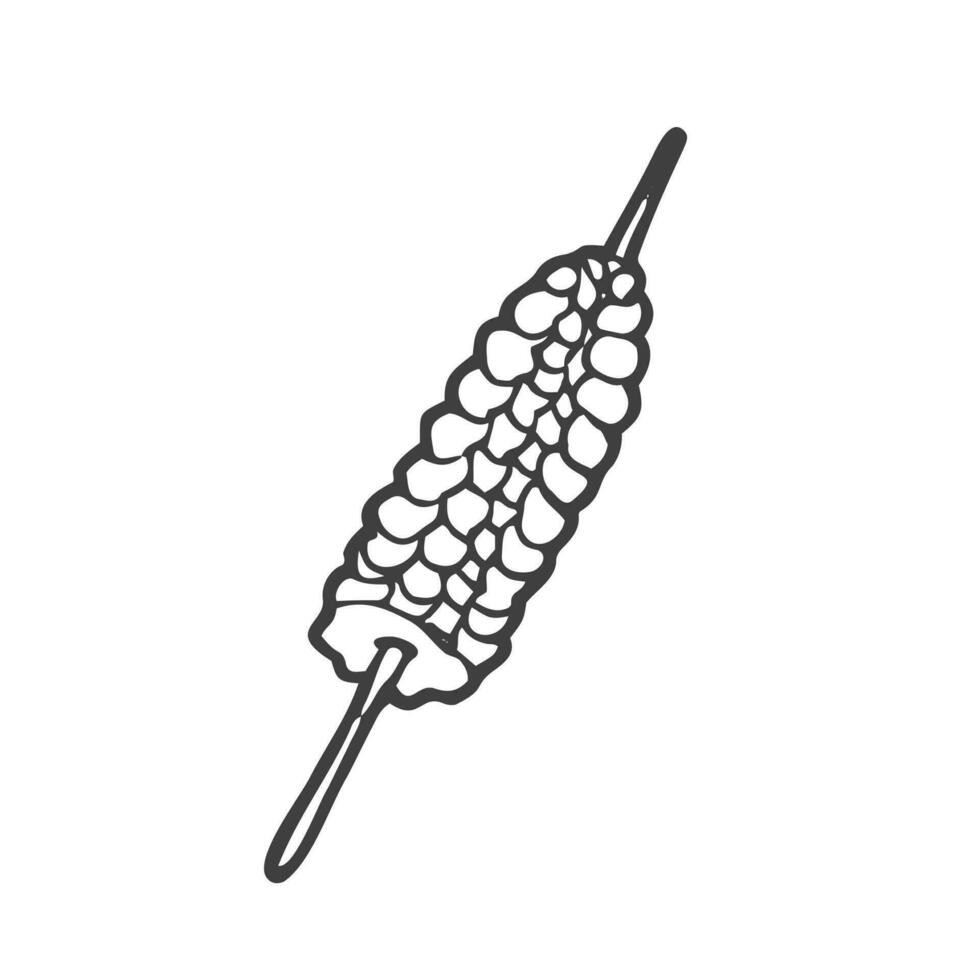 Doodle grilled sticks of corn. Mexican food. Sketchy hand-drawn vector illustration. Street food. Fast food