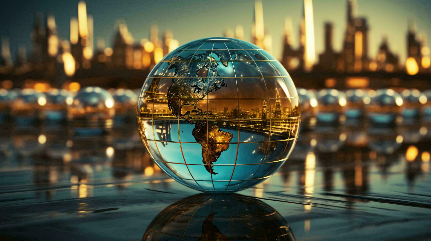 Planet earth globe in a glass ball sphere, world integration and international trade concept, background photo