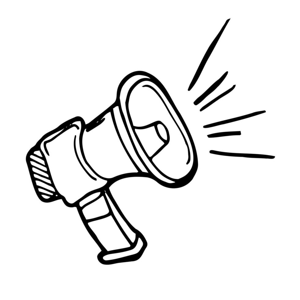 Megaphone doodle illustration, hand drawn loudspeaker icon vector