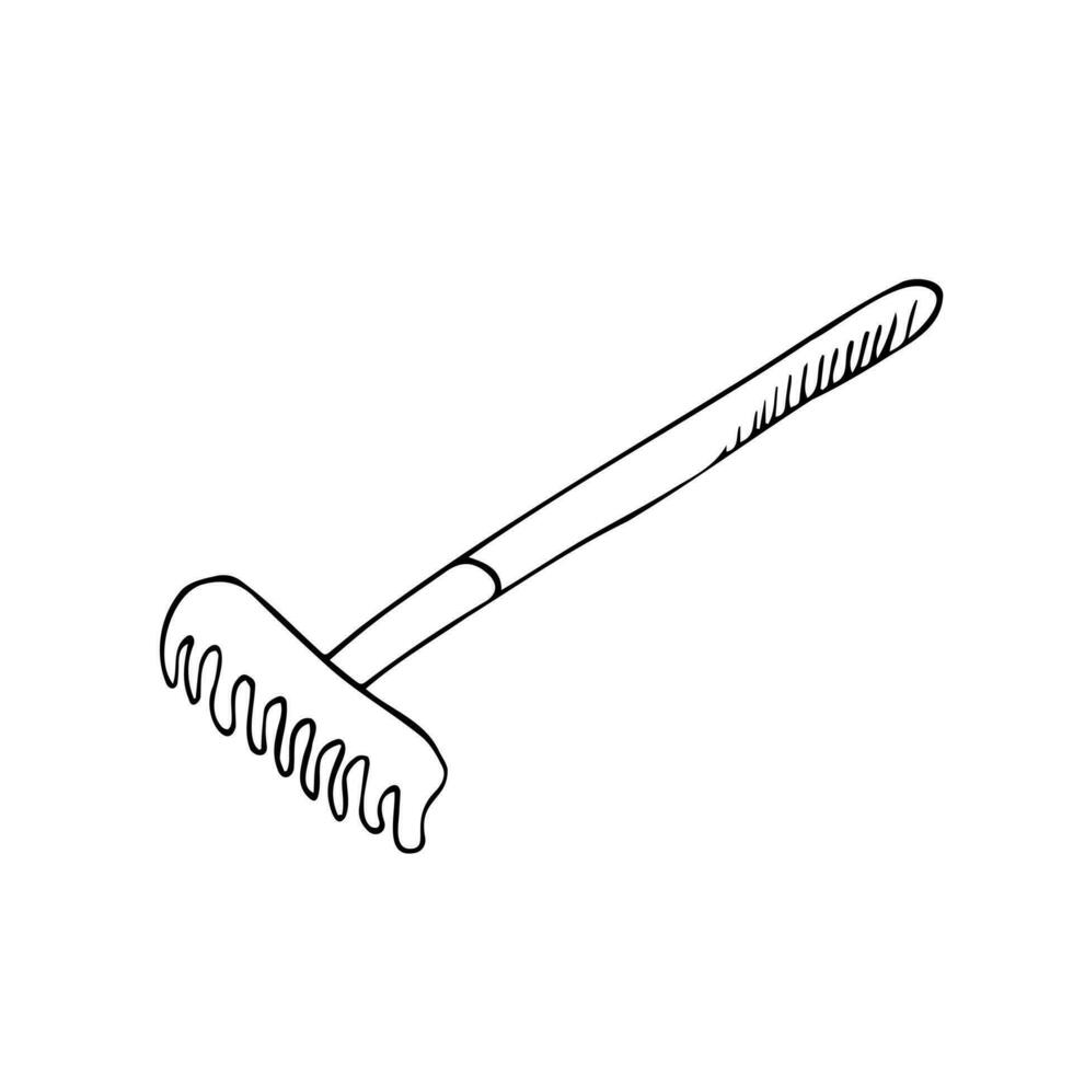 Garden rakes isolated on a white background. Rake for the garden.Tools for earthworks and territory cleaning. Vector illustration in Doodle style