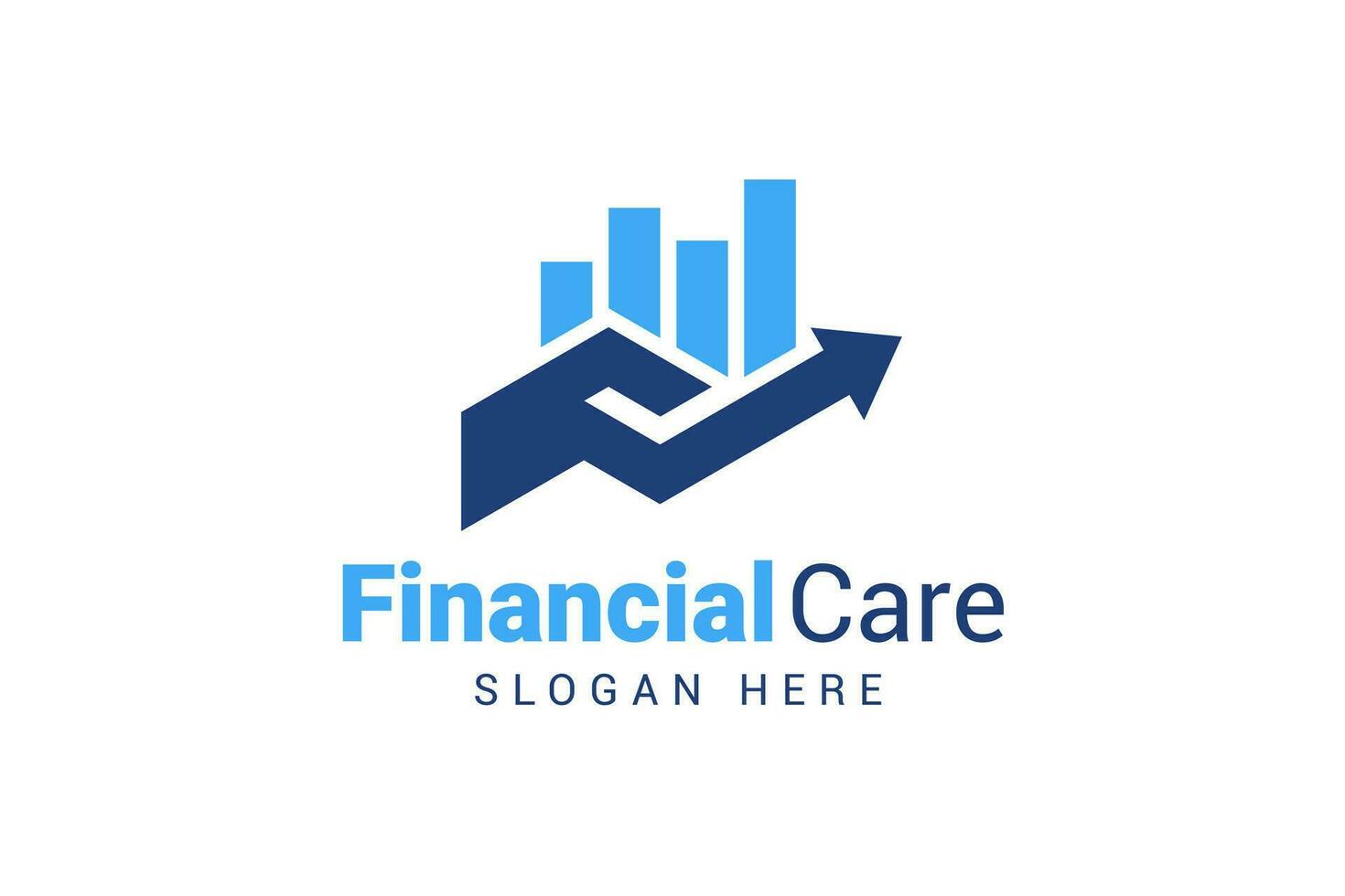 financial care logo template. Bar chart with hand and arrow up suitable for business logo vector