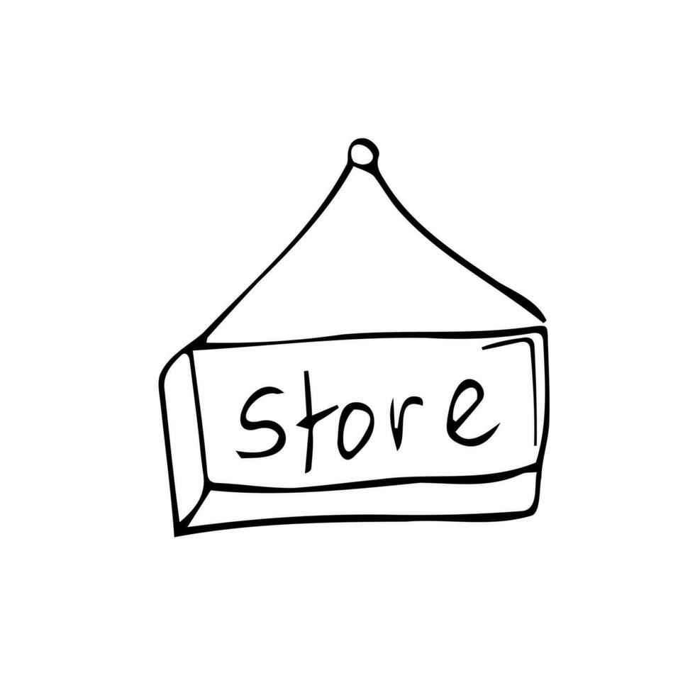 Hand drawn store door sign. Doodle sketch style. Shop door or window store label. vector