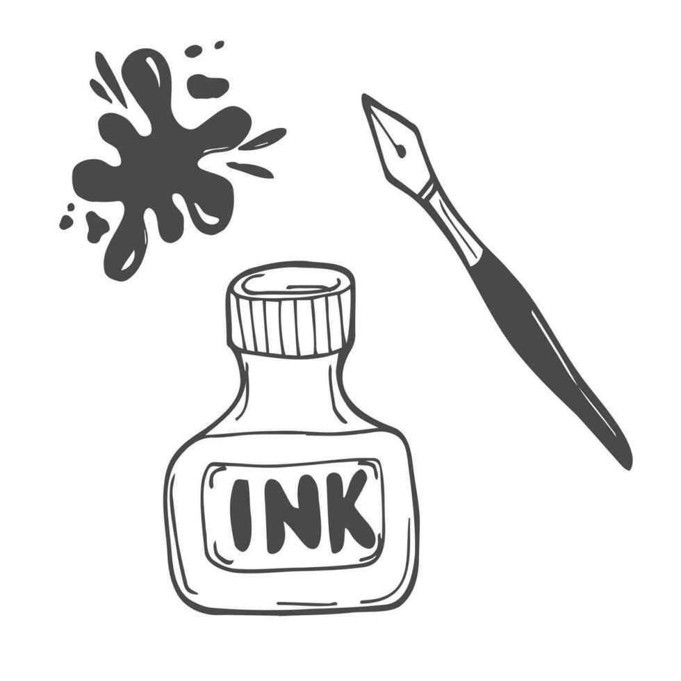 vector conjunto de fuente bolígrafo y tinta botella