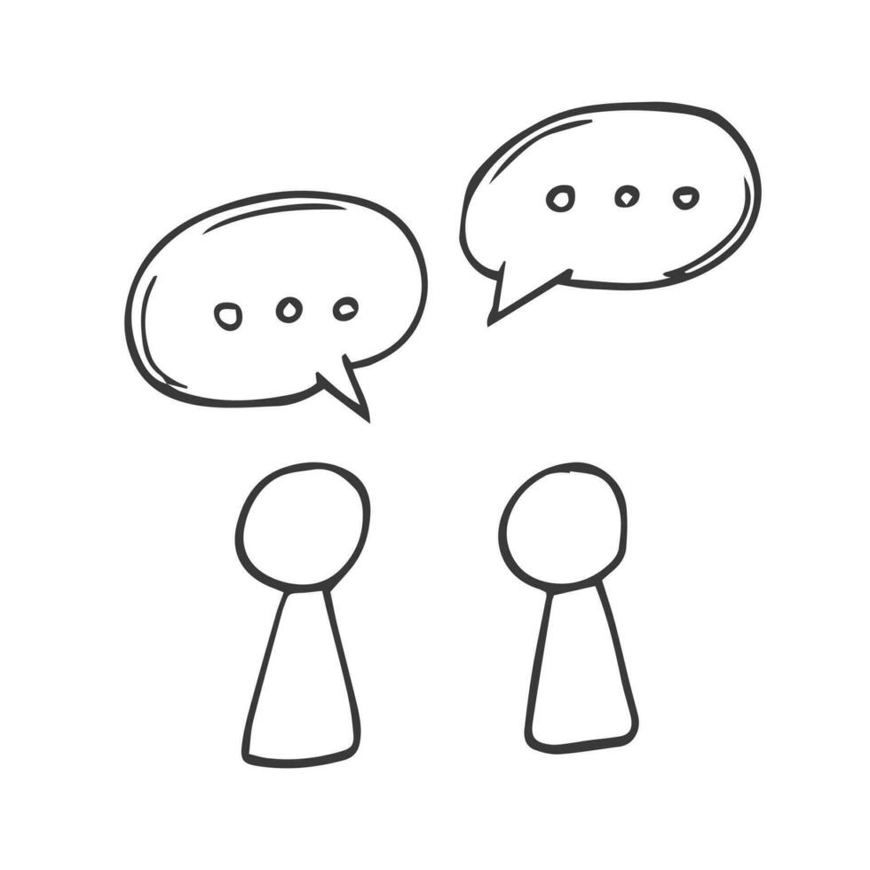 Doodle two buble speech icon. Teamwork dialogue. Two people talk icon vector