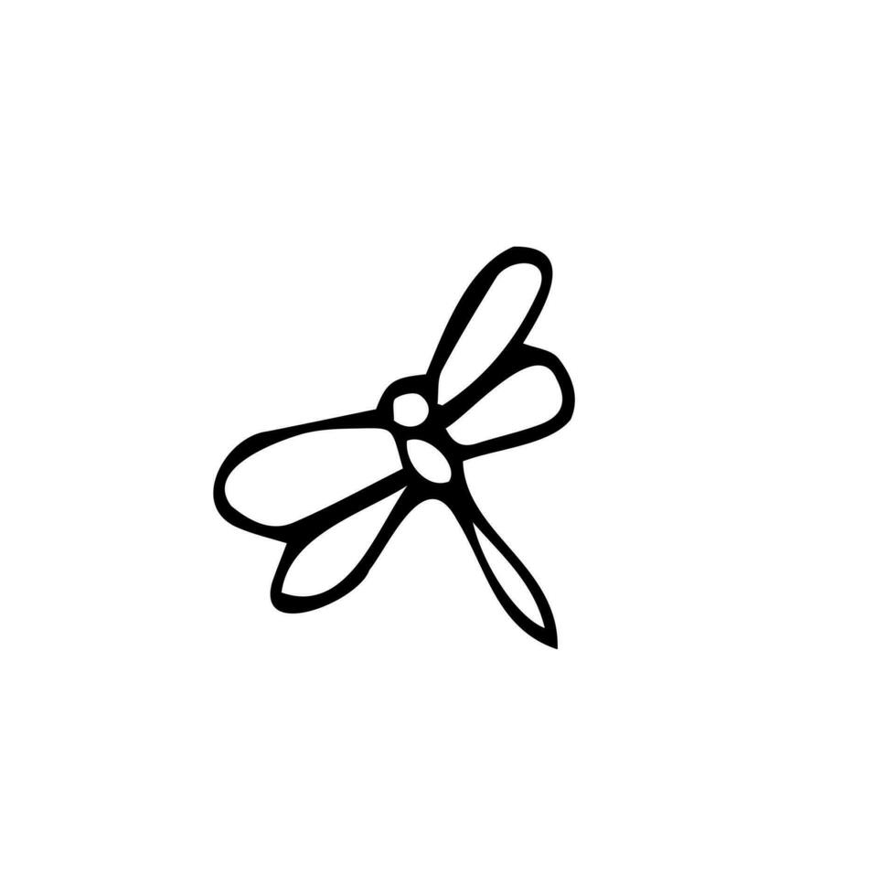 Isolated elements on a white background. Stylized dragonfly. Vector. Drawing in one line. Black and white image. Dragonfly. Insect. Suitable for posters, stickers and postcards. vector