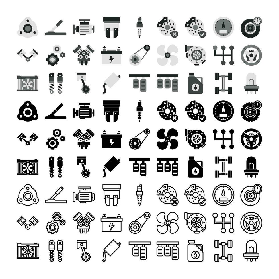 81 Vector Car Engine Parts Elements and Icons Pack