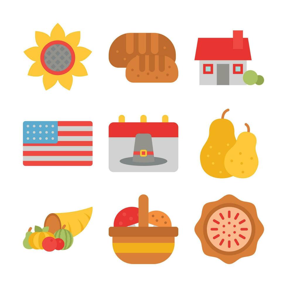 Vector Set of Thanksgiving Event Color Elements Pack