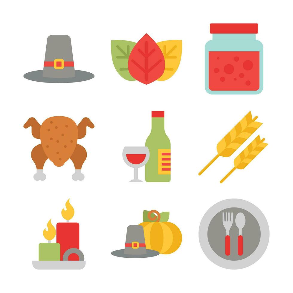 Vector Set of Thanksgiving Event Color Elements Pack