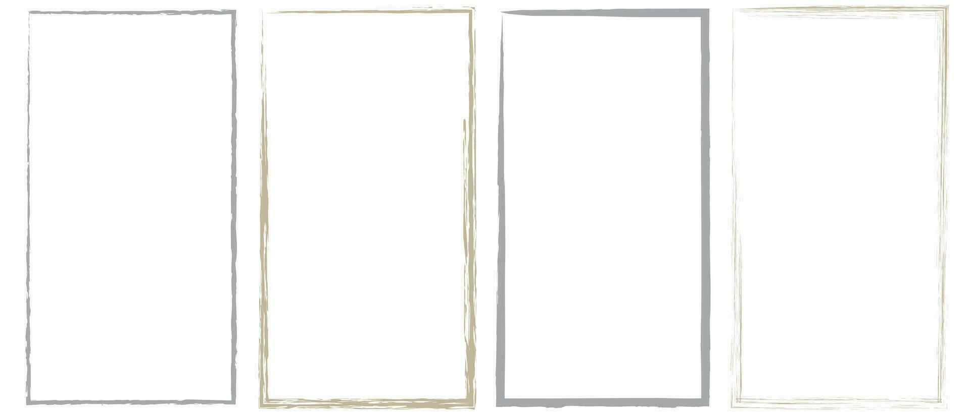Grunge square and rectangle frames. Ink empty black boxes set. Rectangle borders collections. Rubber square stamp imprint. Vector illustration isolated on white background.