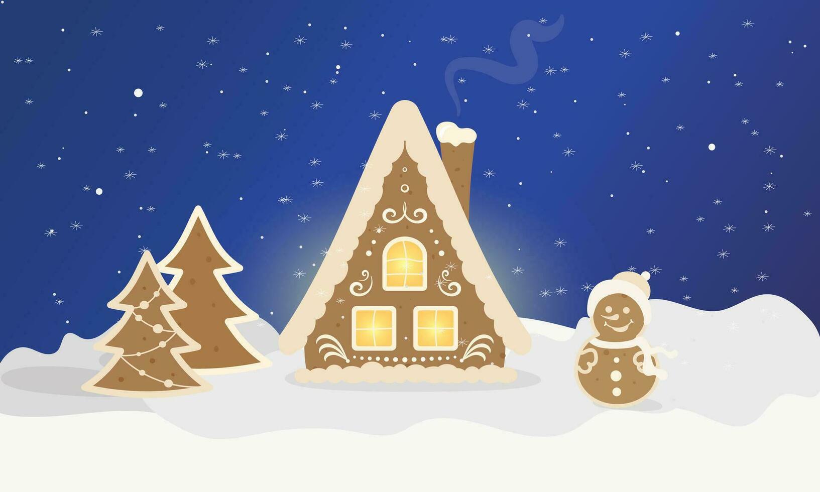 Cozy and cute Gingerbread house. Christmas card, poster, banner. Vector illustration.