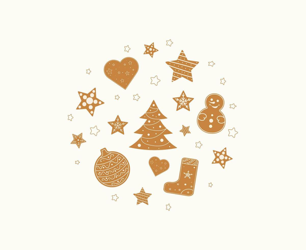 Round illustration with gingerbread on a white background. Print on t-shirts, postcards. Doodle, vector. vector