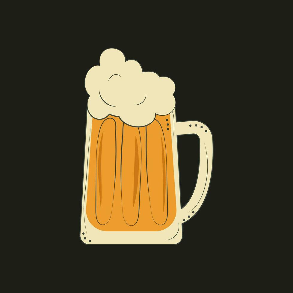 doodle style mug with beer. Print, template, design element, vector illustration