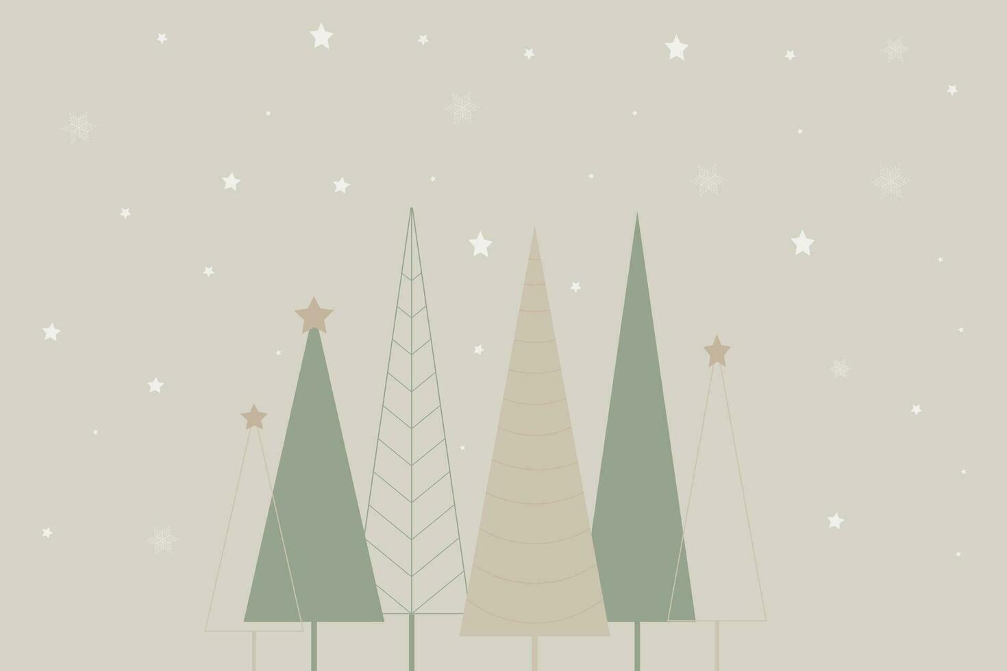 Christmas trees on a beige background with snowflakes in minimalistic style. Postcard, banner, print, vector. vector