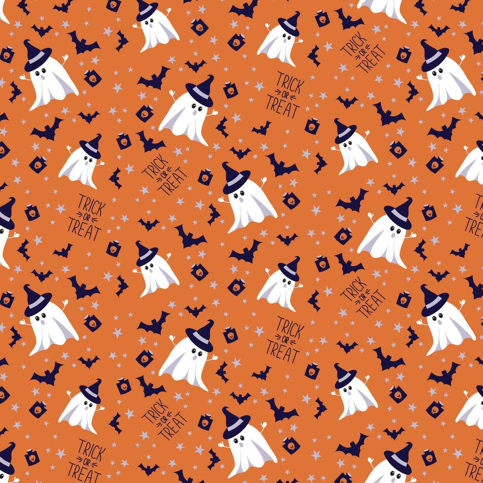 Pattern for Halloween with spooky ghosts and bats vector