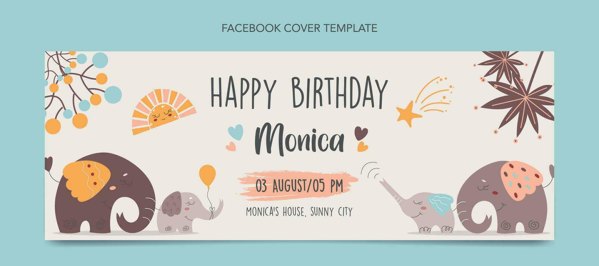 Birthday banner with cute elephants for social med vector