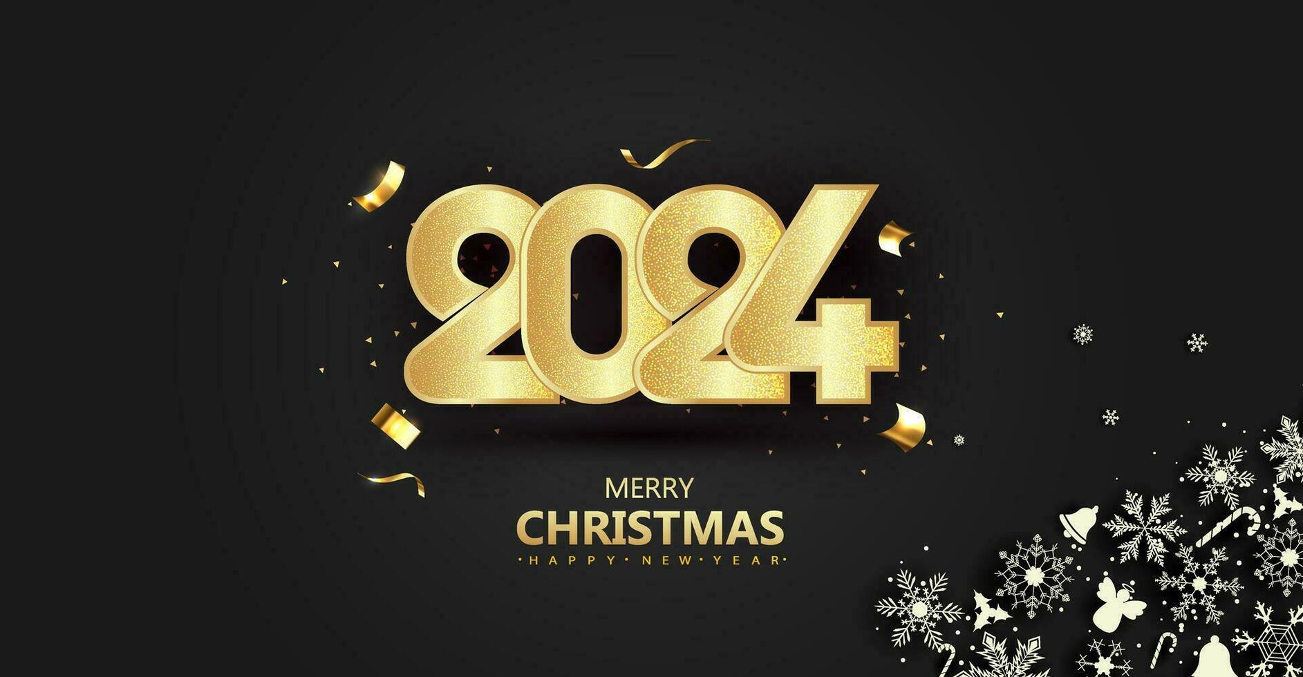 Happy new year 2024 . With shiny numbers with dark black shadows. Premium vector design for banners, posters, newsletters and other purposes.