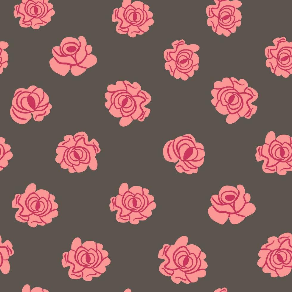 Vintage roses pattern on dark background. Simple roses pattern in hand drawn style. vector