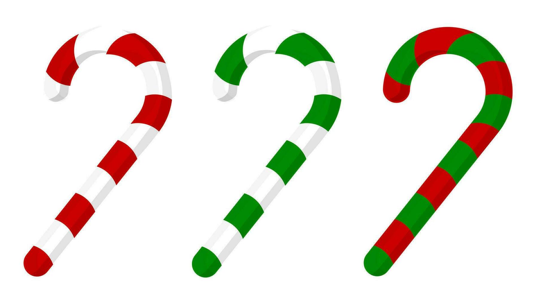 Christmas candy set. Traditional xmas candy with red, green and white stripes. Vector illustration isolated on white background
