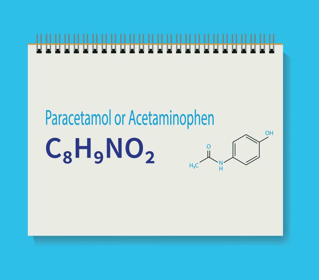 Chemical formula Paracetamol or Acetaminophen analgesic drug molecule skeletal vector. vector