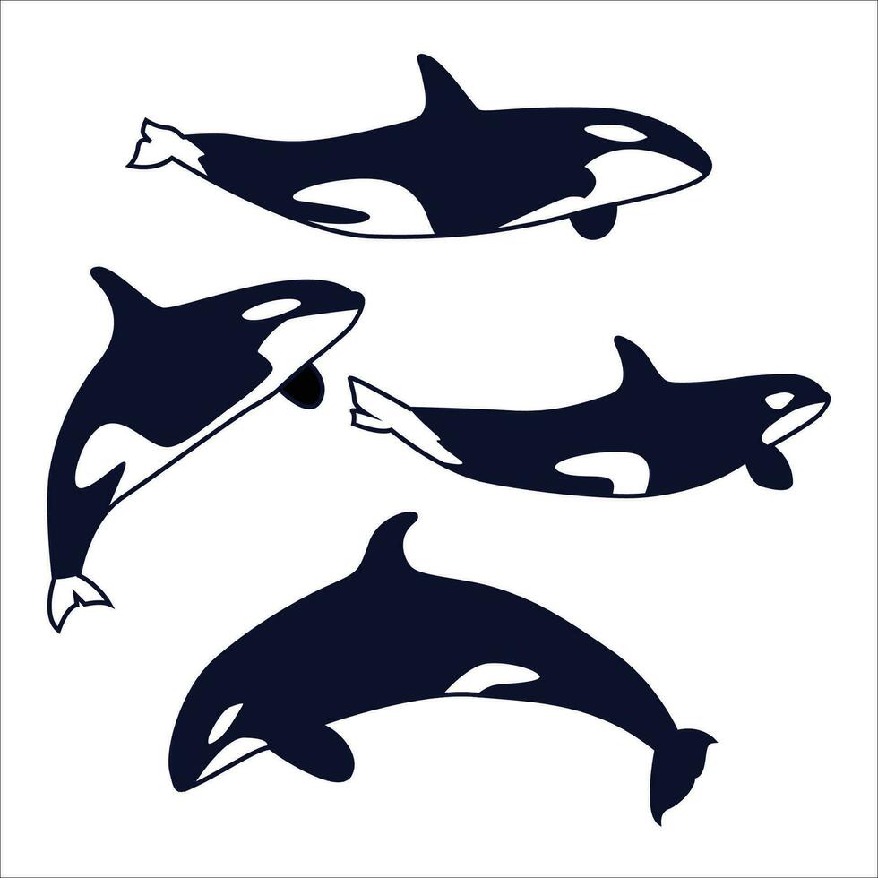 orca ballenas silueta icono conjunto vector