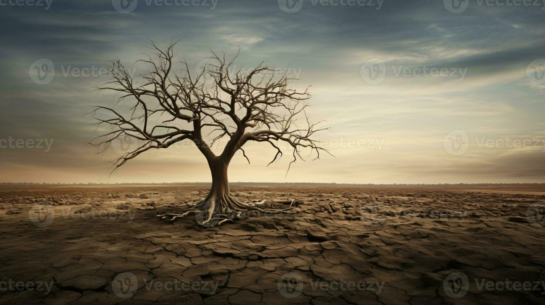 un muerto árbol es un rígido contraste a el solitario Desierto en esta escénico fondo de pantalla. ai generativo foto