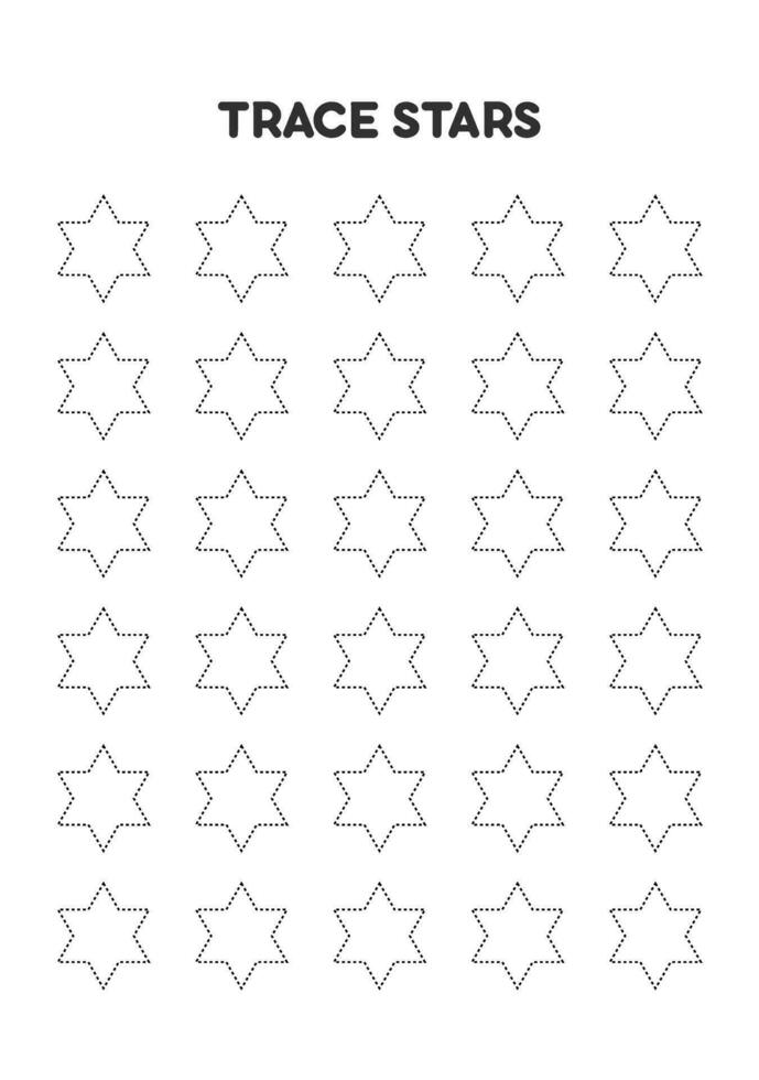 Trace stars. Worksheets for kids. Preschool education. 32182206 Vector