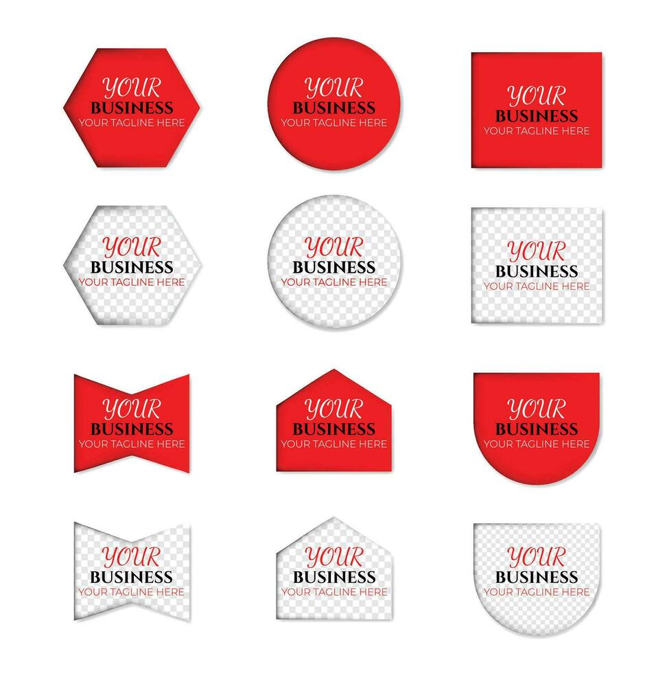 Red and checkered badges with different shapes banner art vector  illustration for promotion