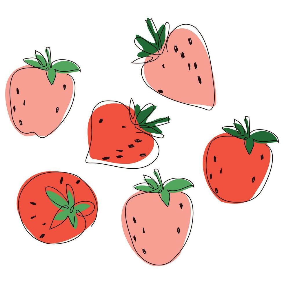 Set of hand drawn strawberries. Vector abstract design for paper, cover, fabric