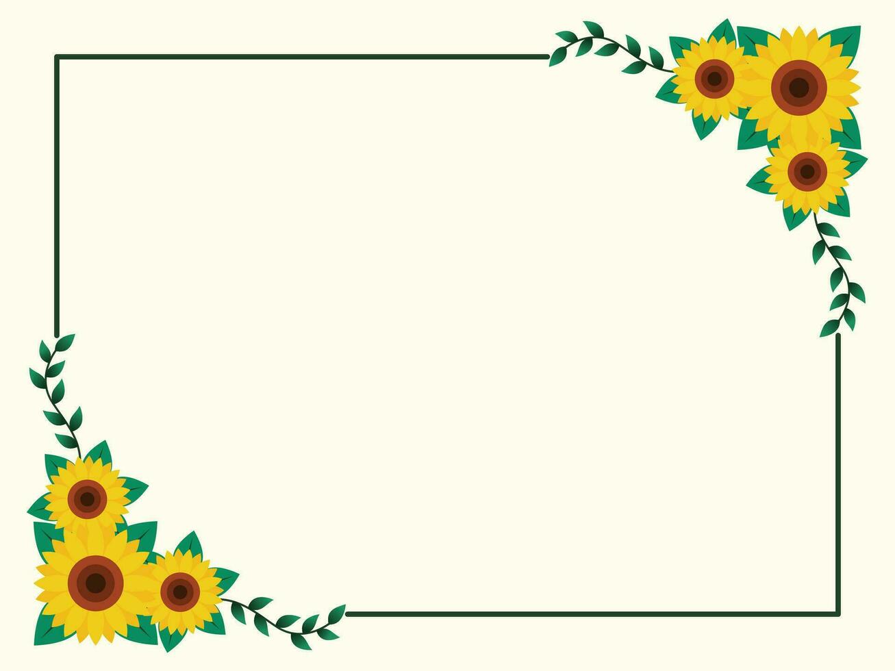 Sunflower Border Frame Flat Design Vector Illustration.
