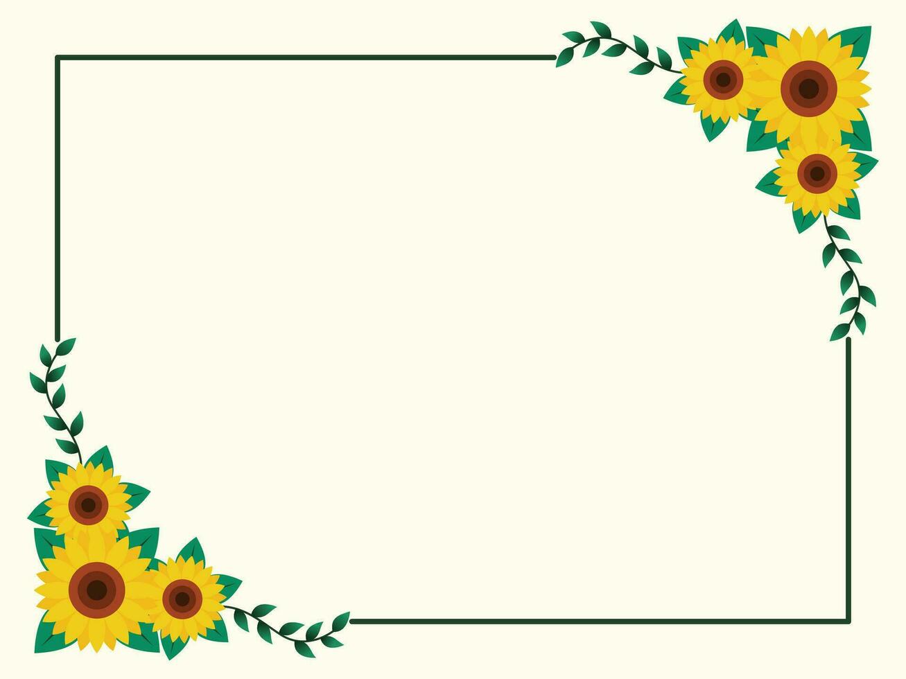 Sunflower Border Frame Flat Design Vector Illustration.