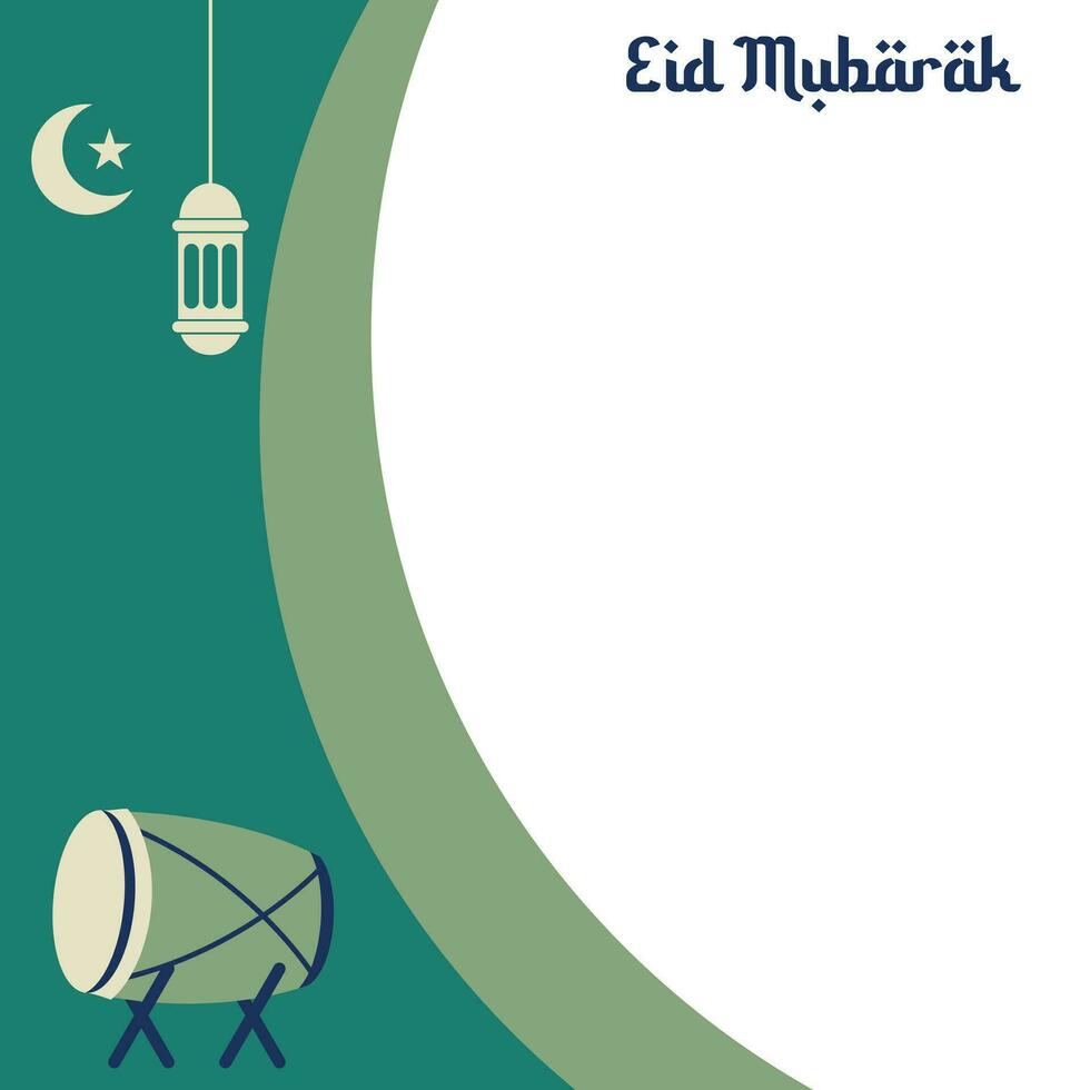 Social Media Template, Ramadan and Eid Mubarak with Bedug Drum Flat Vector Illustration.