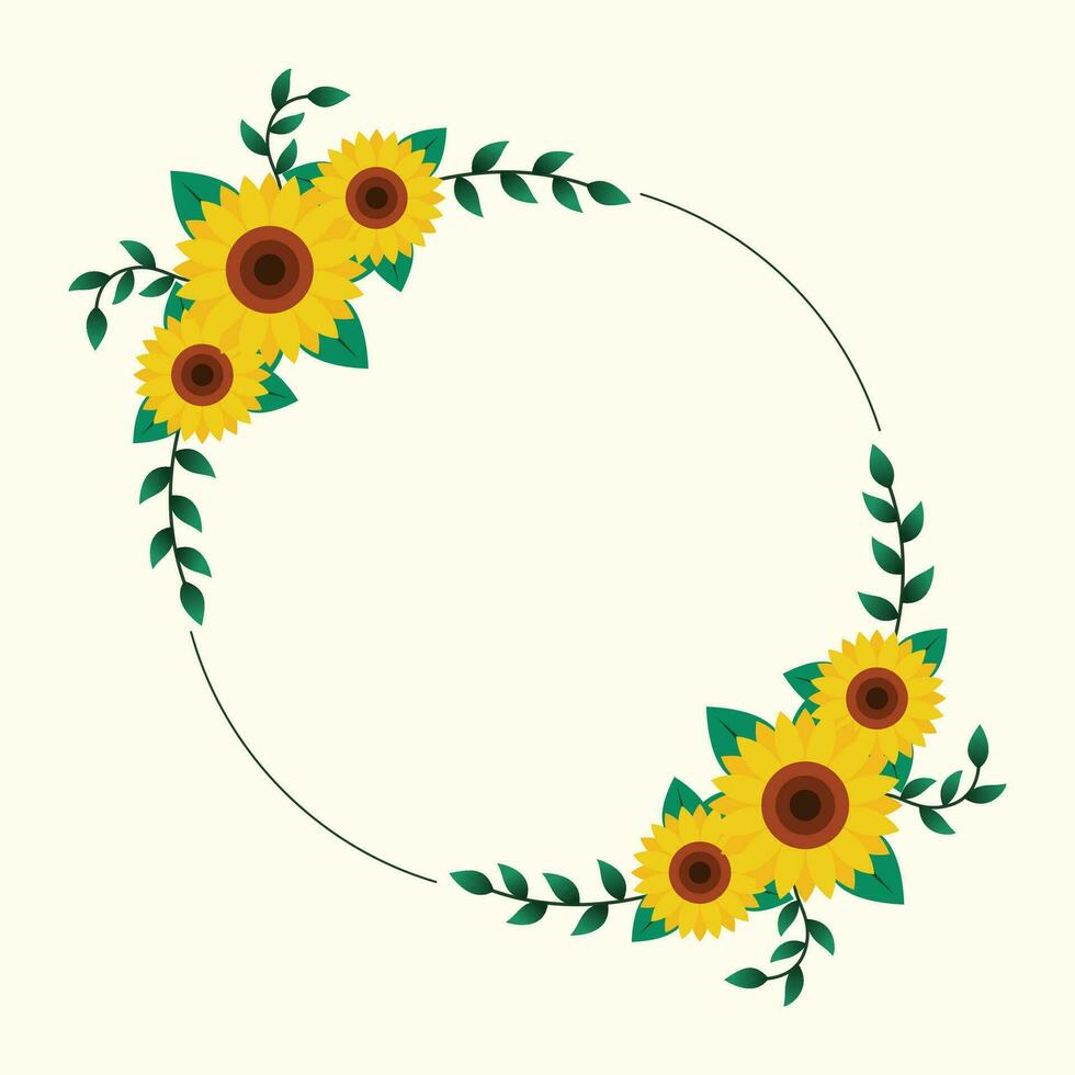 Illustration of Circle Sunflower Frame Border Template Flat Design Vector Illustration.