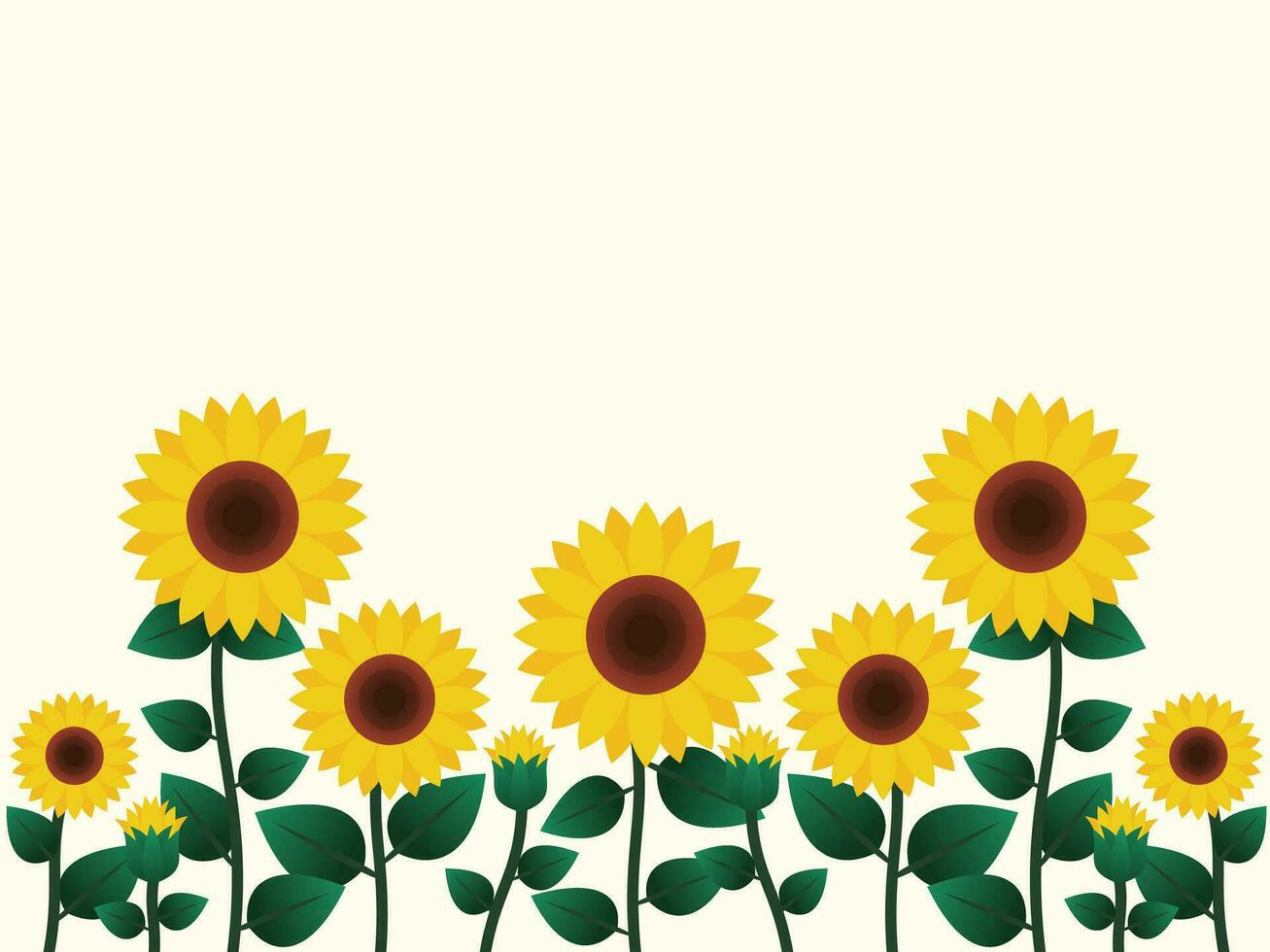 Sunflower Field Background Flat Design Vector Illustration.