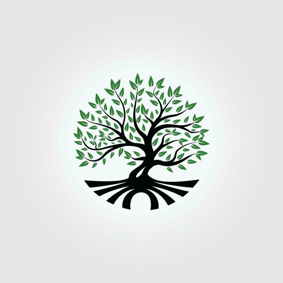 simple vintage circle nature tree logo vector icon design, earth environment illustration, branding minimalist design for business