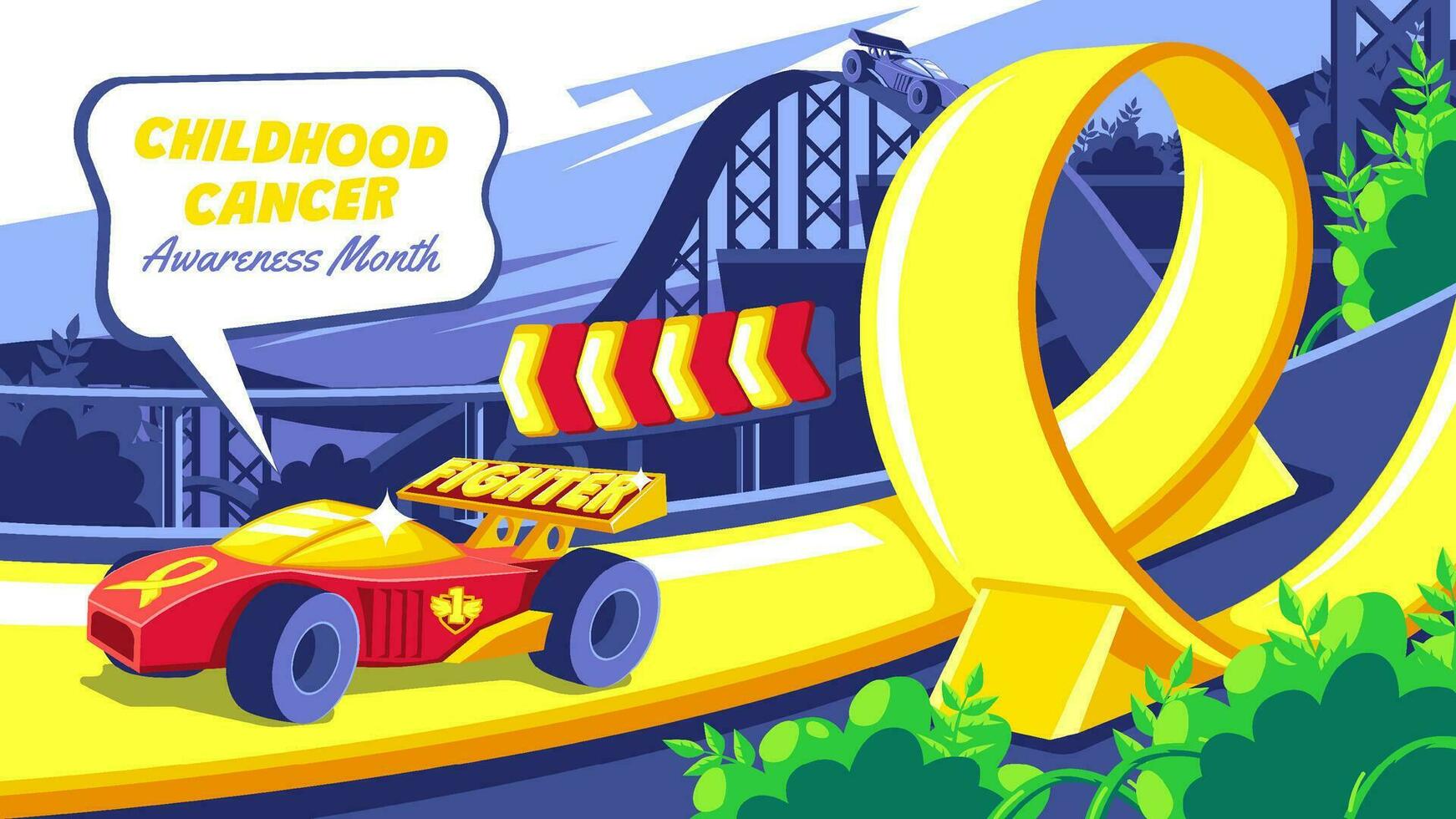 Childhood Cancer Awareness Month with a Mini Racing Car Illustration vector