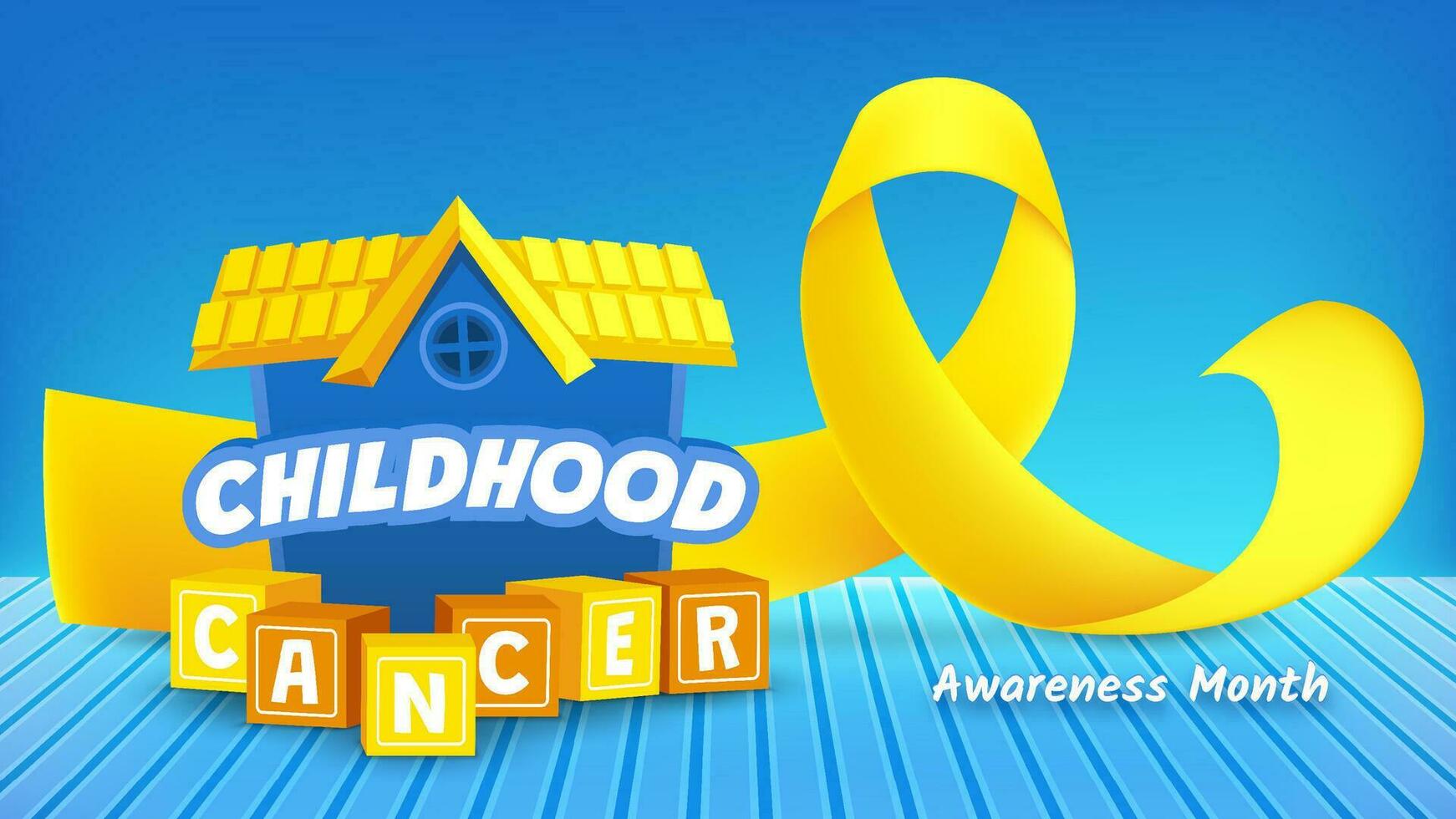 infancia cáncer conciencia mes con realista amarillo cinta y alfabeto caja vector