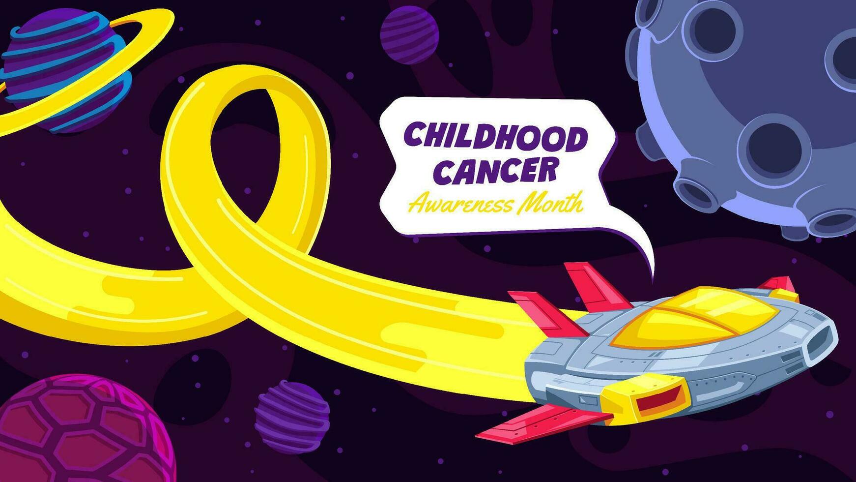 infancia cáncer conciencia mes con un astronave ilustración vector