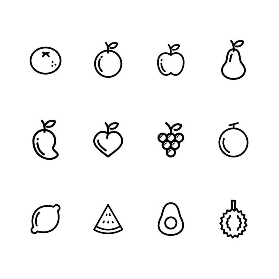 Fruits line icon set. Fruits and berries. Vector illustration