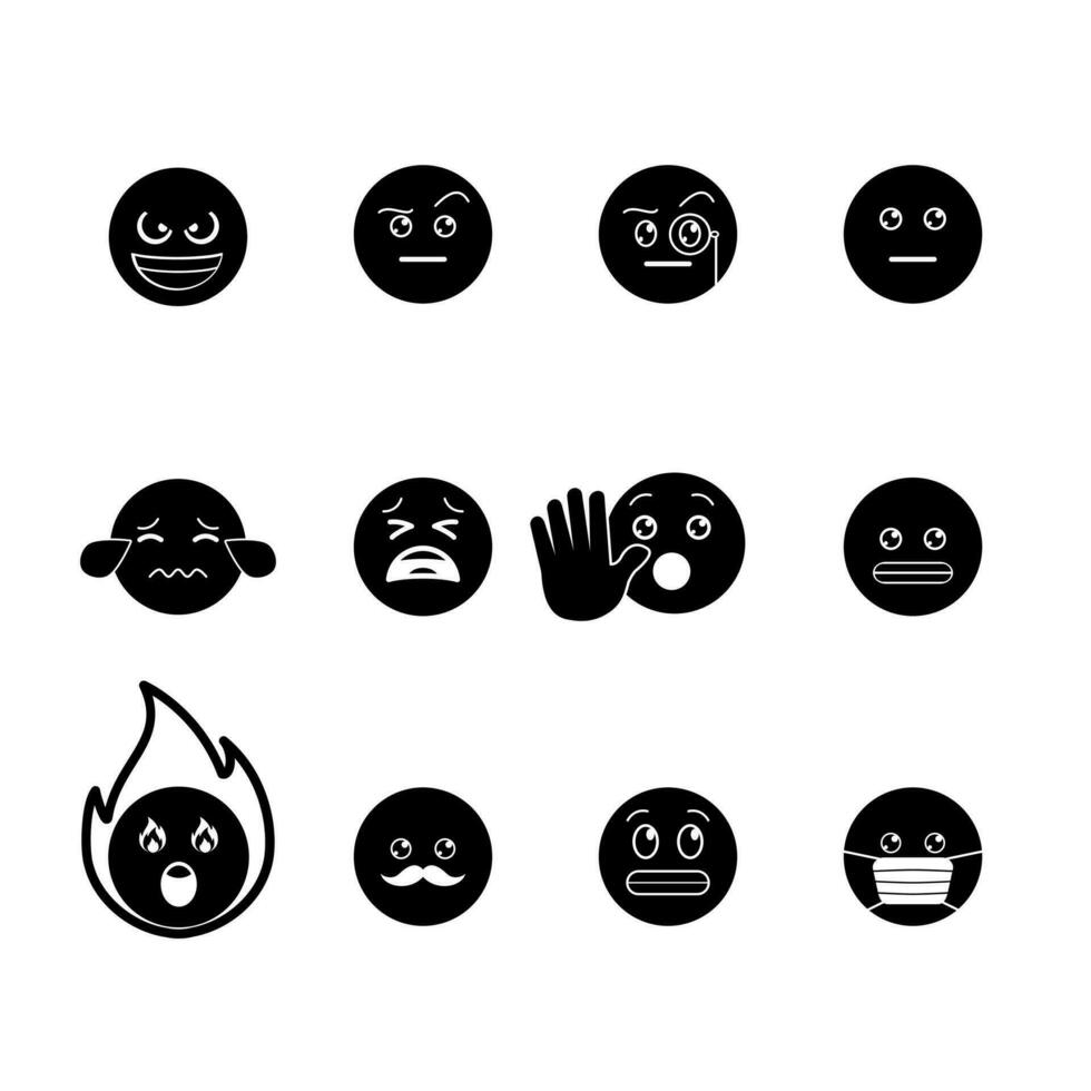 emoticon icon set over white background, silhouette style, vector illustration