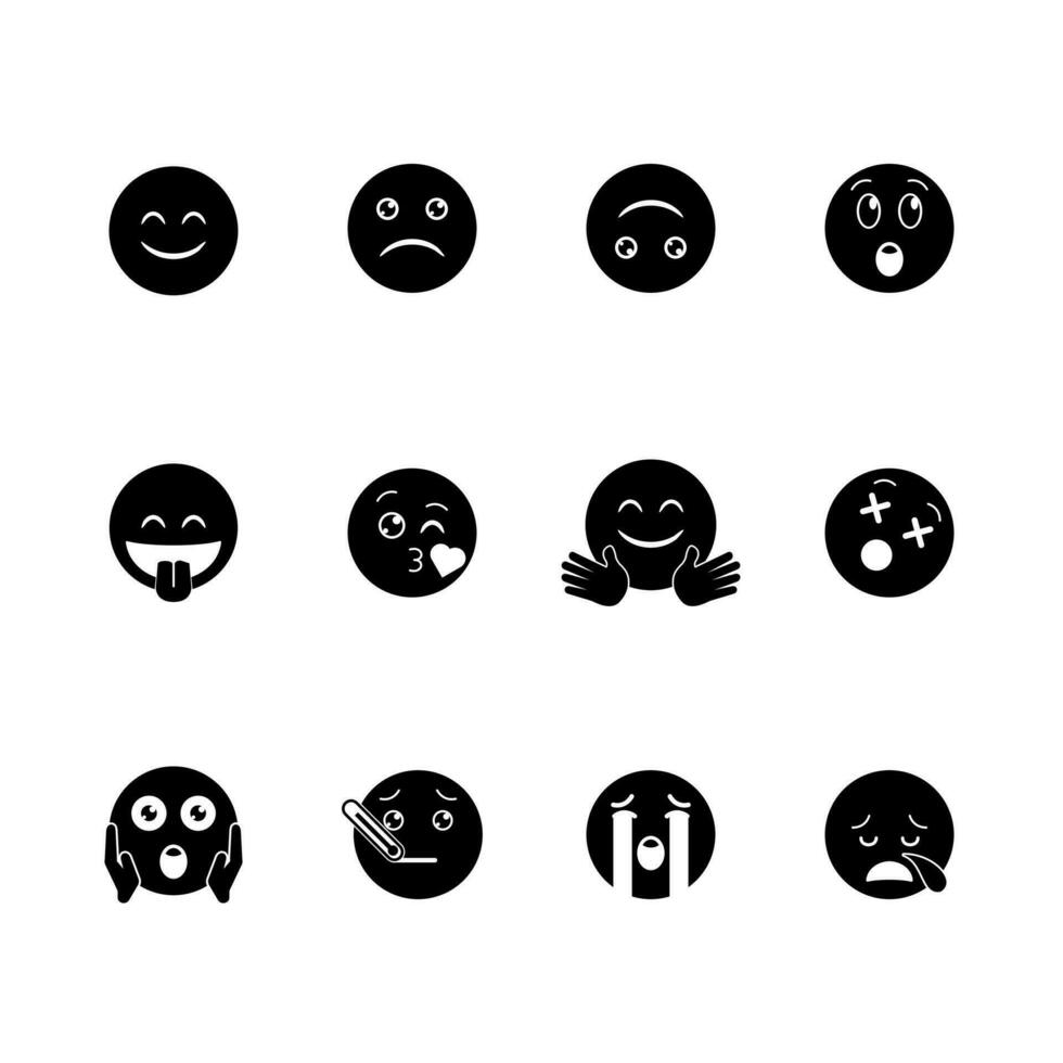 emoticon icon set over white background, silhouette style, vector illustration