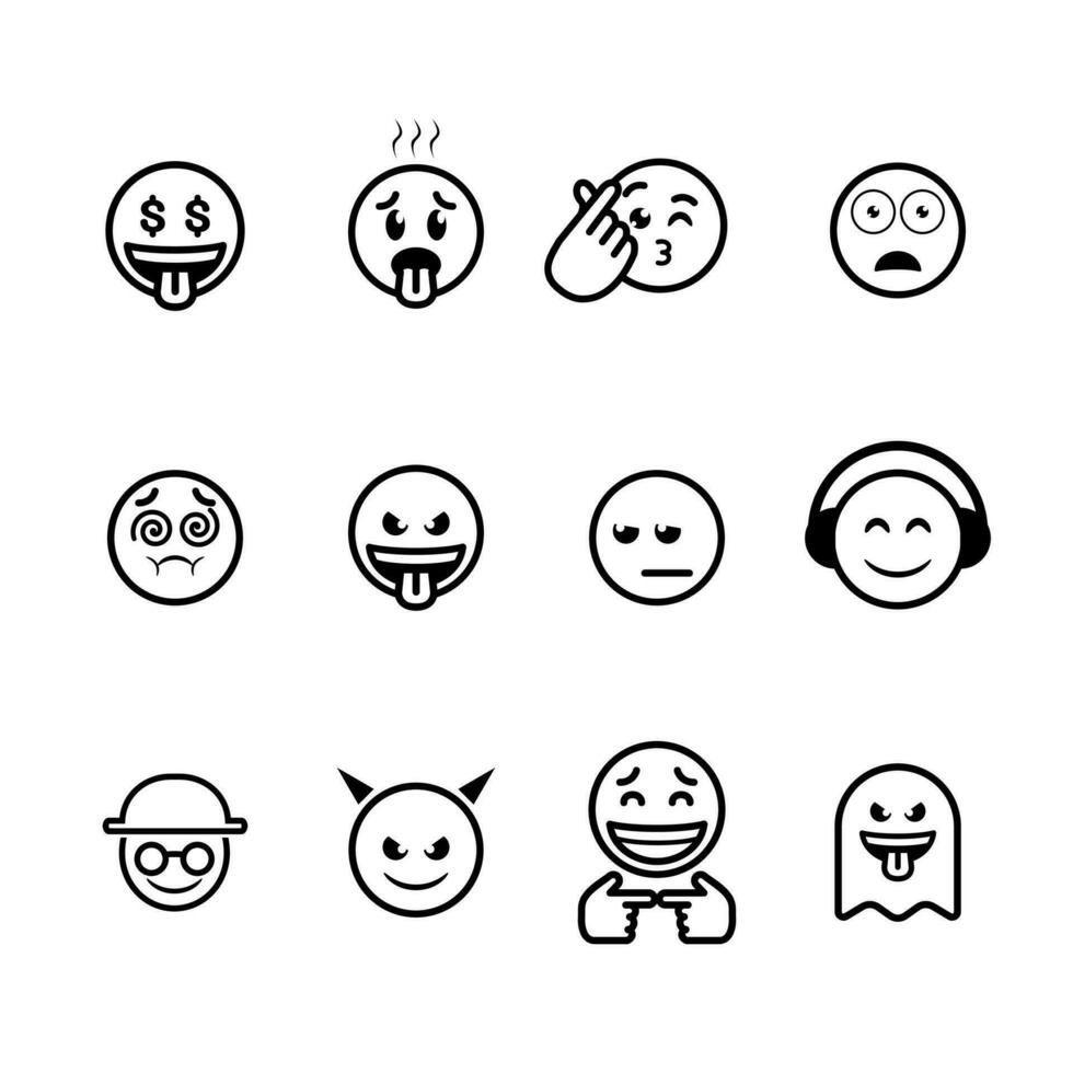 emoticon icon set over white background, line style, vector illustration