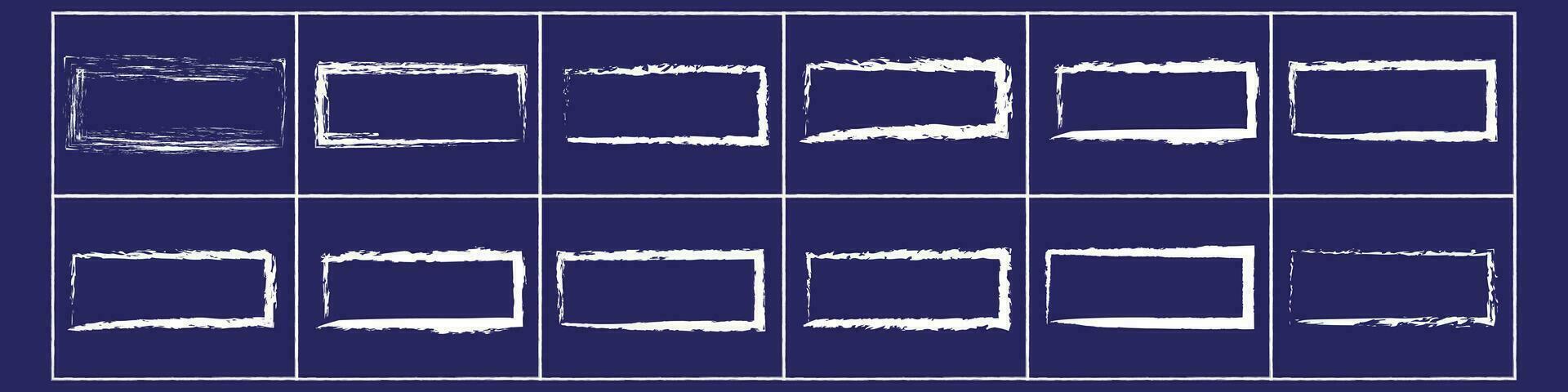 Grunge square and rectangle frames. Ink empty black boxes set. Rectangle borders collections. Rubber square stamp imprint. Vector illustration isolated on white background.